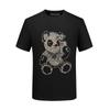 2026 Nueva Camiseta Casual de Verano para Hombre de Manga Corta con Oso de Pedrería Mezcla de Seda y Algodón Moderna Ajustada