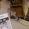 Pulsera de Trébol de Cuatro Hojas de Moda con Reloj de Cuarzo para Mujer con Piedras Preciosas de Colores y Diamantes Completos, Reloj de Transmisión en Vivo Más Vendido