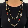 Colar de Empilhamento Assimétrico com Contas de Cristal Outono e Inverno Retrô Colar Estilo Étnico Design de Nicho Corrente para Suéter para Mulheres