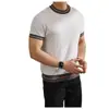 Top de Punto Cruzado para Hombre de Manga Corta, Bloques de Color, Rayas, Cuello Redondo, Estilo Old Money, Negocios, Gama Alta, Verano, Seda Helada, Casual