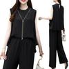 Moda para reducir la edad talla grande Holgado chica regordeta Chaleco sin mangas Conjunto de top Pantalones de pierna ancha Set de dos piezas Llegada nueva de verano Estilo occidental