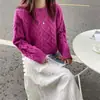 Estilo coreano estilo perezoso suave otoño e invierno Nuevo cuello redondo corto color liso trenzado grueso lana suéter jersey para mujer