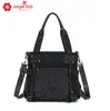 Bolso de Lona Lavada Angelkiss con Múltiples Bolsillos, Bolso de Mano de Moda Europea y Americana, Bolso de Hombro Grande de Capacidad Personalizado al por Mayor