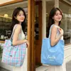 Bolso de mano grande informal estilo coreano con estampado de letras, bolso de mano reversible a cuadros, bolso versátil para mujer