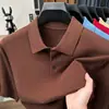 Camisa polo masculina de lã fiada com mangas curtas, uma camada base leve e estilosa, perfeita para primavera, verão e outono, em cores lisas, malha casual e versátil