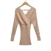 1071-26 Estilo Primavera Estilo Coreano Holgado Cuello en V Ceñido a la Cintura Manga Larga Tejido Liso Vestido Falda Corta