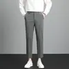Calças Casuais Masculinas Cropped, Calças Sociais Masculinas Slim de Corte Reto com Caimento Fluido, Calças de Terno Masculinas, Slim Fit