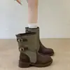 Botas Casuais de Meia-Cança Estilo Britânico Patchwork Retrô com Fivela Femininas 2026 Outono Novas Botas Curtas Confortáveis Bico Redondo Botas Martin