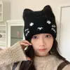 Gorro de Punto con Orejas de Gato para Mujer, Nuevo Estilo de Invierno, Gorro de Lana Adelgazante, Gorro Cálido a Prueba de Viento con Protección para los Oídos Otoño e Invierno