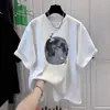 Camiseta de Manga Corta para Mujer con Exquisito Estampado de Conejo Estilo Coreano, Spray de Luna Pintado, Tendencia de Verano, Nueva, Algodón Puro, Camisa Base Versátil
