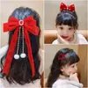 Grampo de Cabelo Laço Acessório de Cabelo para Meninas, Presilha de Cabelo Vermelha para Trás da Cabeça, Grampo de Cabelo de Ano Novo para Meninas, Ornamento de Cabelo de Fita Infantil