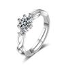Anillo de Cobre de Alta Gama con Seis Garras y Diamante Simulado para Mujer, Estilo de Pareja Simple y a la Moda, Zircón para Propuesta, Boda, Anillo Abierto Falso al por Mayor