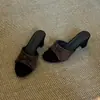 Sandalias tejidas de tacón alto con lazo retro, puntera abierta, tacón grueso, estilo francés elegante para uso en exteriores