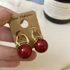 Brincos de Pérola Vermelha Estilo Francês Hong Kong High-End Exquisitos Versáteis Design Simples Brincos Doces Elegantes Brincos