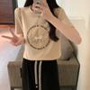 Nueva Camiseta de Manga Corta con Estampado de Letras Chinas para Mujer 2025 Verano Nuevo Elegante Look Slim Holgada Top Bordado Pesado