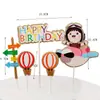 Balão de Ar Quente Assando Bolo Piloto de Caça Decoração Meninos Meninas Cartão de Bolo Decoração Tema Aniversário