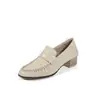Mocasines estilo británico para mujer, zapatos de una sola pieza plisados, slip-ons retro, corte bajo, zapatos de una sola pieza con tacón grueso, tacón bajo, zapatos pequeños de cuero estilo universitario