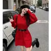 Vestido de punto grueso único estilo coreano de moda para otoño e invierno, ceñido a la cintura, vestido suéter de capa base