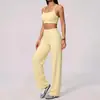 Camiseta de tirantes de yoga para comercio exterior transfronterizo con almohadillas en el pecho, camisola deportiva de fitness con sensación de piel desnuda, sujetador, pantalones rectos de pierna ancha con control de abdomen, secado rápido
