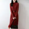 Elegante vestido de punto con cuello semi-alto para mujer, vestido base tipo suéter de longitud media, patrón de espiga, vestido 100% lana para otoño e invierno