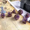 Dungeons and Dragons Amatista Piedra Natural Juego de 7 Piezas Dados Digitales Poliédricos Dorados Dados Rpg Dnd