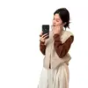 "Espuma de Leche de Avena" Chaleco de Punto de Lana con Bucle Texturizado de Cuello Alto Estilo Coreano para Mujer, Chaleco de Abrigo de Capa de Moda