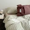 Ins Rayas Finas Rosas y Moradas Tipo a Algodón Algodón Lavado Juego de Cuatro Piezas Cama de 1.5m 1.8m Sábanas de Cama Juego de Tres Piezas de Algodón Puro para Dormitorio