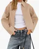 Abrigo Corto de Solapa para Mujer, Chaqueta Bomber Corta Casual con Cremallera y Bolsillos, Abrigo de Otoño