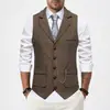 Nuevo Chaleco de Traje de Tweed Espiga para Hombre de Comercio Exterior Amazon Primavera y Otoño con Cuello de Solapa Vintage y Detalle de Cadena