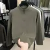 Nova Camiseta Esportiva Masculina de Manga Longa com Gola Alta e Meio Zíper para Primavera Outono Camada Base para Uso ao Ar Livre Cor Sólida Pulôver Top Casual