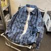 Camisa a cuadros retro japonesa para hombre, camisa Pu Shuai de primavera y otoño, informal, de manga larga, holgada, combina con todo, de alta calidad.