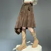 Falda Retro de Ante para Mujer, Nuevo Estilo Otoño e Invierno, Cintura Alta, Falda Asimétrica de Corte A, Falda de Paraguas