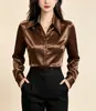 Camisa Elegante Estilo Francês Âmbar Fluida Manga Longa 2026 Outono Nova Moda Temperamento Emagrecedora Valorizadora para Mulheres