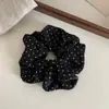 Scrunchie de Acetato Preto e Branco Plissado com Bolinhas de Alta Qualidade, Elástico Elegante para Coque Estilo Francês, Acessório de Cabelo Igual ao dos Blogueiros