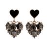 Pendientes de Corazón de Diamantes de Imitación de Lujo Negros Aguja Plateada Moda Trendy Elegantes Pendientes Colgantes de Corazón de Melocotón para Mujer Pendientes Clásicos de Alta Gama