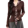 Outono e Inverno 2026 Novo Estilo Coreano Gola V Slim Fit Cintura Marcada Moda Elegante Fita Única Redutor de Idade Manga Longa Tricô Suéter para Mulheres