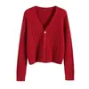 Cárdigan de punto con cuello en V para mujer, prenda exterior de otoño, estilo nuevo, petite, color liso, chaqueta corta de manga larga, top, ins, moderno, talla única