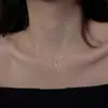Collar Colgante de Plata de Ley S925 Nalan de una Palabra Cadena Elegante de Clavícula de Barra Recta Pequeña con Fila de Diamantes D9351