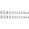 Borboleta Encontra Flores Unhas Fashionáveis Usáveis 24 Peças Manicure Branca Simples Elegante Adesivos de Unha