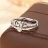 Anillo de Compromiso de Diamante en Forma de Corazón de Amor Simple y de Lujo Ligero, Anillo de Compromiso de Zirconia en Forma de Corazón Dulce y Lindo con Letra