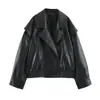 ZA AliExpress Más Vendido Comercio Electrónico Transfronterizo Estilo Europeo y Americano Ropa para Mujer Efecto Piel Solapa de Piloto Chaqueta de Cuero