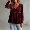 Otoño/Invierno 2026 Nueva Ropa Europea y Americana para Mujer Comercio Transfronterizo Venta al por Mayor Cuello en V Lazo Terciopelo Casual Holgado Manga Larga Top