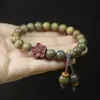 Pulsera de Sándalo Verde de 8 mm de un solo círculo Flor de Sándalo Sangre Pulsera para Mujer Estilo Bosque Cuentas Budistas Pulsera de Rosario Regalo