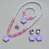 Conjunto de Colar de Pérolas Infantil Acessórios Fofos para Daminhas Pulseira de Contas Anel Brincos Amor Joias Atacado