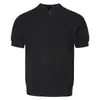 Camiseta de punto de manga corta gris con cuello Henry estilo Old Money 2025 para hombre, verano, estilo coreano, moderna, ajustada, adelgazante, hombros