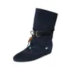 Botas vaqueras de encaje con cuentas estilo étnico, gamuza de vaca, otoño/invierno 2026, tacón medio, punta redonda, botines de cuero genuino para mujer