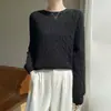 Suéter feminino de malha novo estilo, com caimento solto, manga longa, gola redonda torcida, top versátil grosso 2024 para outono e inverno