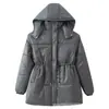 Suministro Exclusivo Transfronterizo de Ropa para Mujer Invierno 2025 Nuevo Estilo Europeo y Americano con Capucha Ajuste en la Cintura Cremallera Holgada Chaqueta de Algodón Rellena