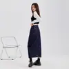 Falda de Mezclilla Botonada con Diseño Seleccionado de Corazón Geométrico para Mujer en Primavera y Verano Aspecto Adelgazante Cintura Alta Falda de Línea A con Abertura que Cubre la Cadera de Longitud Media