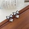 Pendientes coreanos con lazo de diamantes negros, nuevos y versátiles, estilo retro frío, de plata S925, a la moda.